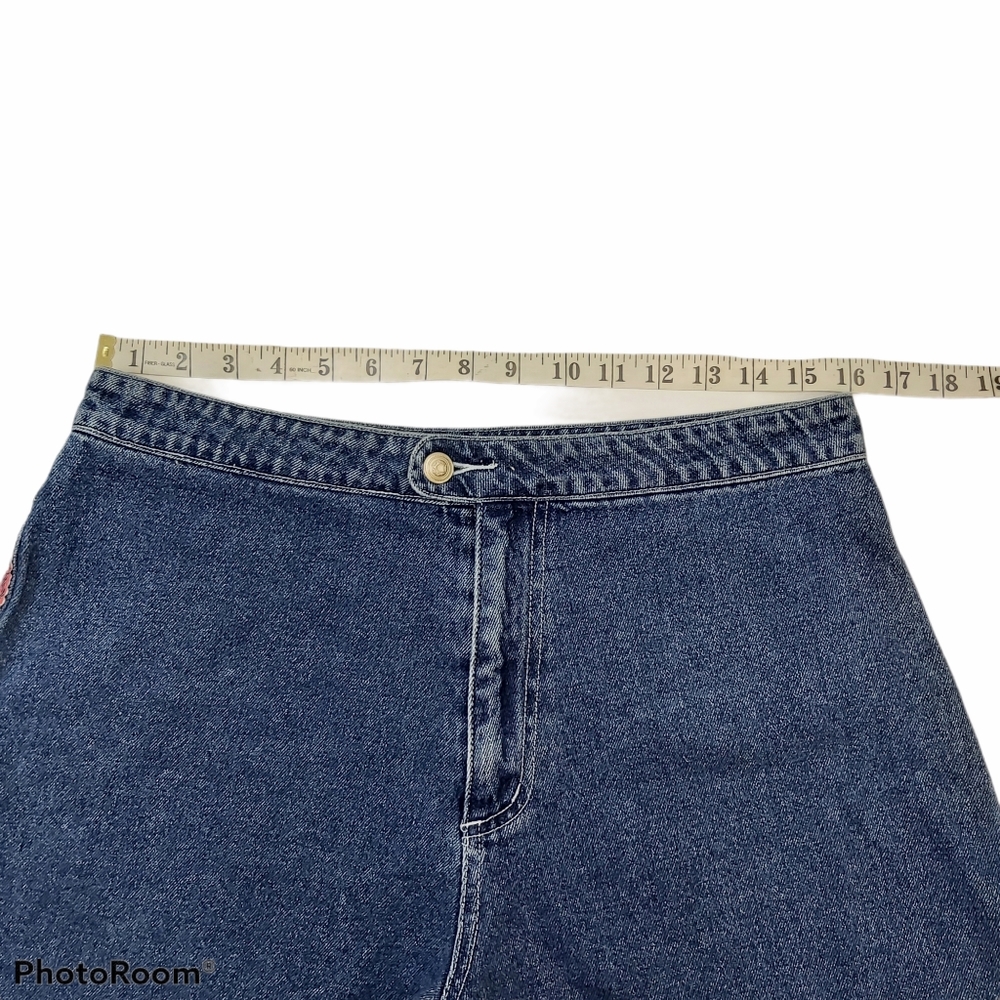 Blue High Rise Red Stripe Cotton Denim Shorts - Picture 4 of 10